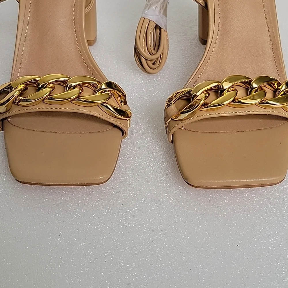 Women's Sandals, Square Open Toe, Chunky Block Heel, Ankle Strap - Picture 7 of 9